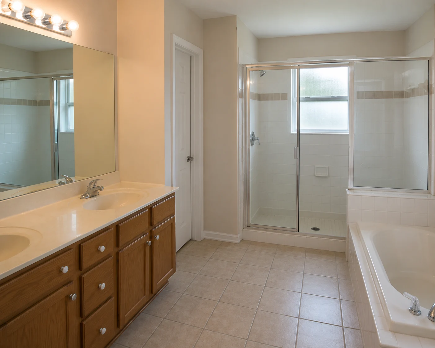Worn vanity and outdated fixtures before renovation
