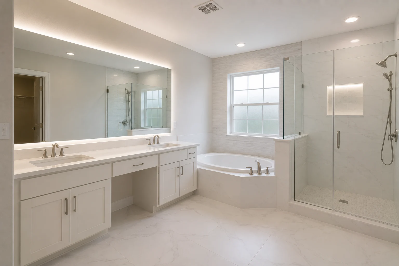 Concept visualization of a contemporary walk-in shower with frameless glass