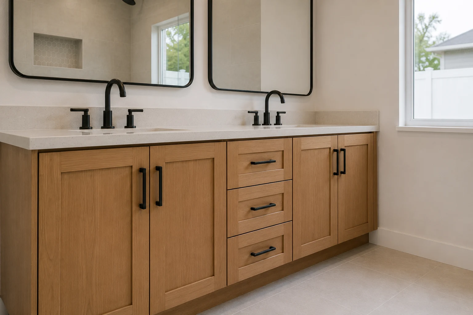 Custom bathroom vanity installed in a SAVAM House bathroom remodel
