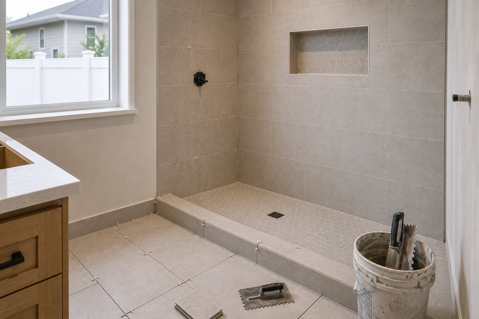 Moisture-resistant tile installation in a SAVAM House bathroom remodel