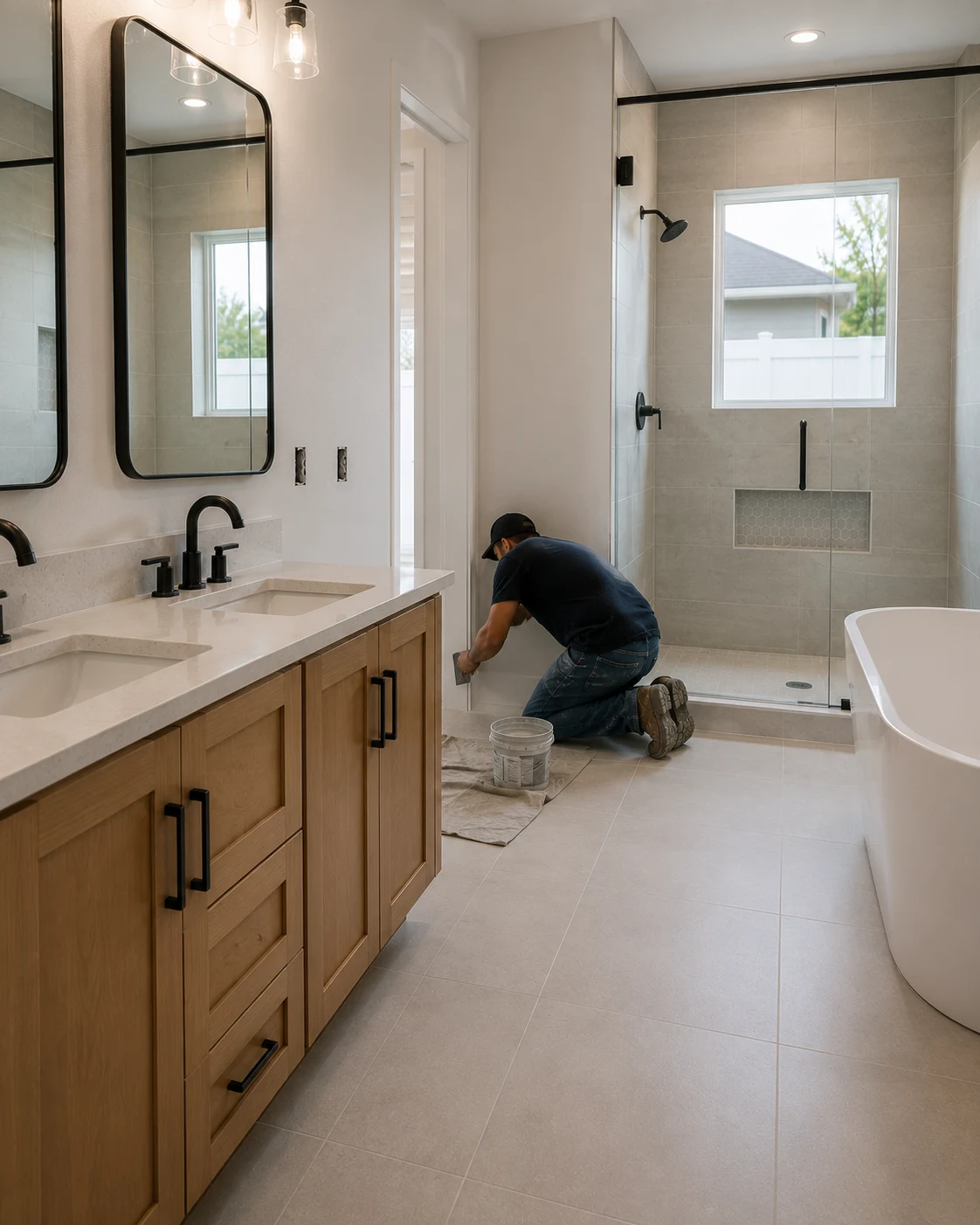 Finishing touches on a bathroom remodel by SAVAM House