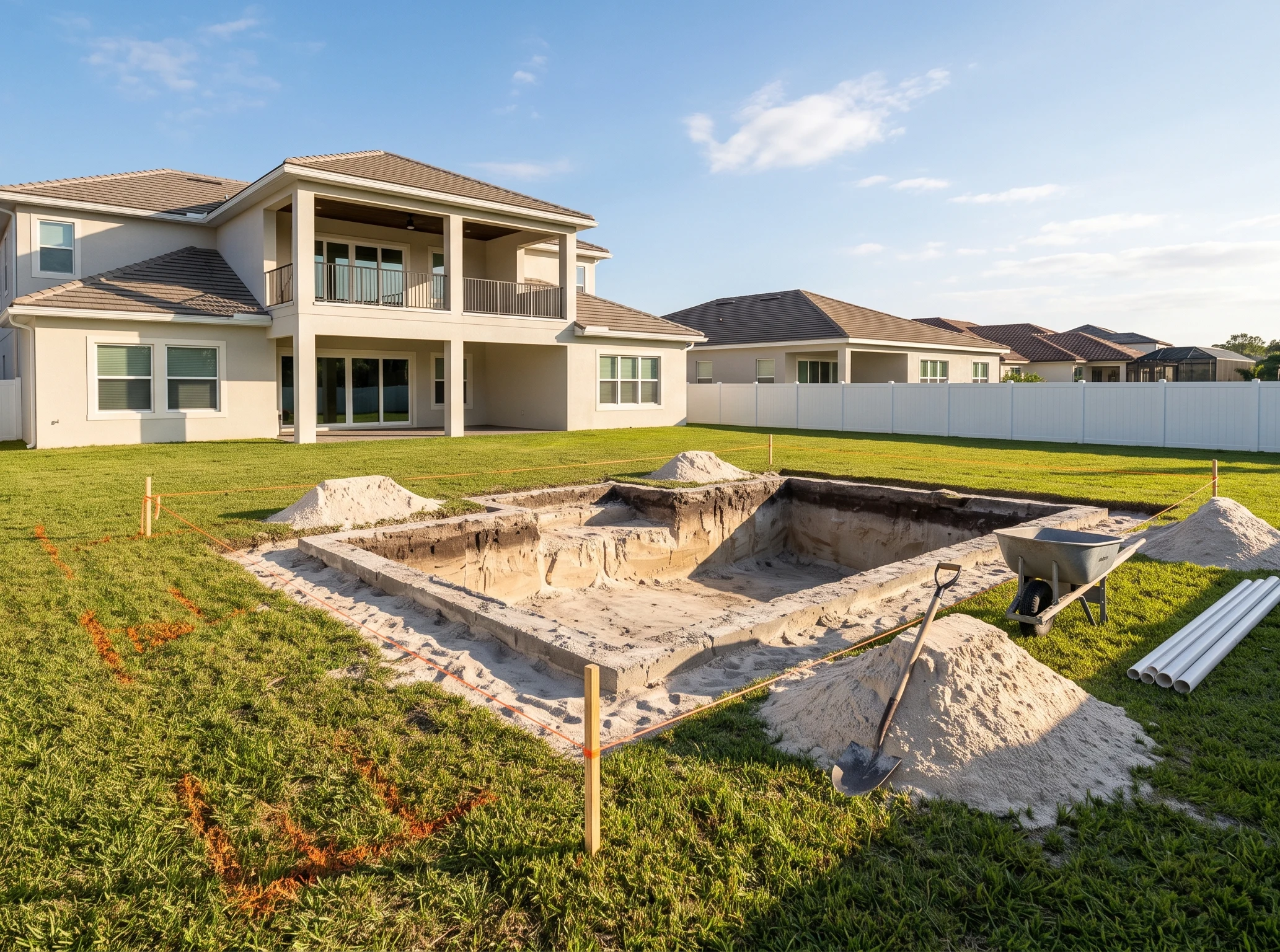 Pool excavation in progress for a custom pool project by SAVAM House