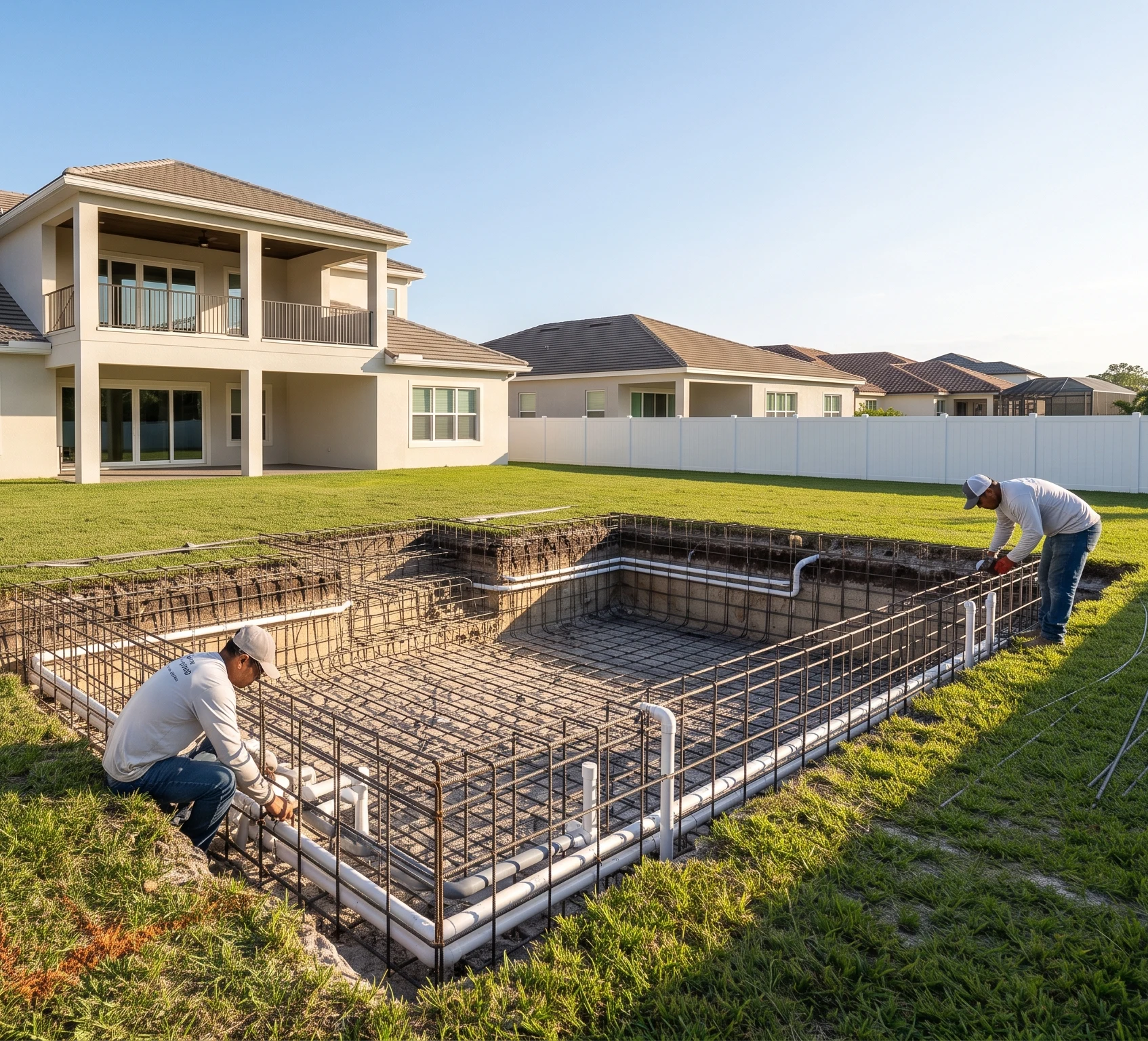 Steel rebar structure and plumbing for a custom pool by SAVAM House