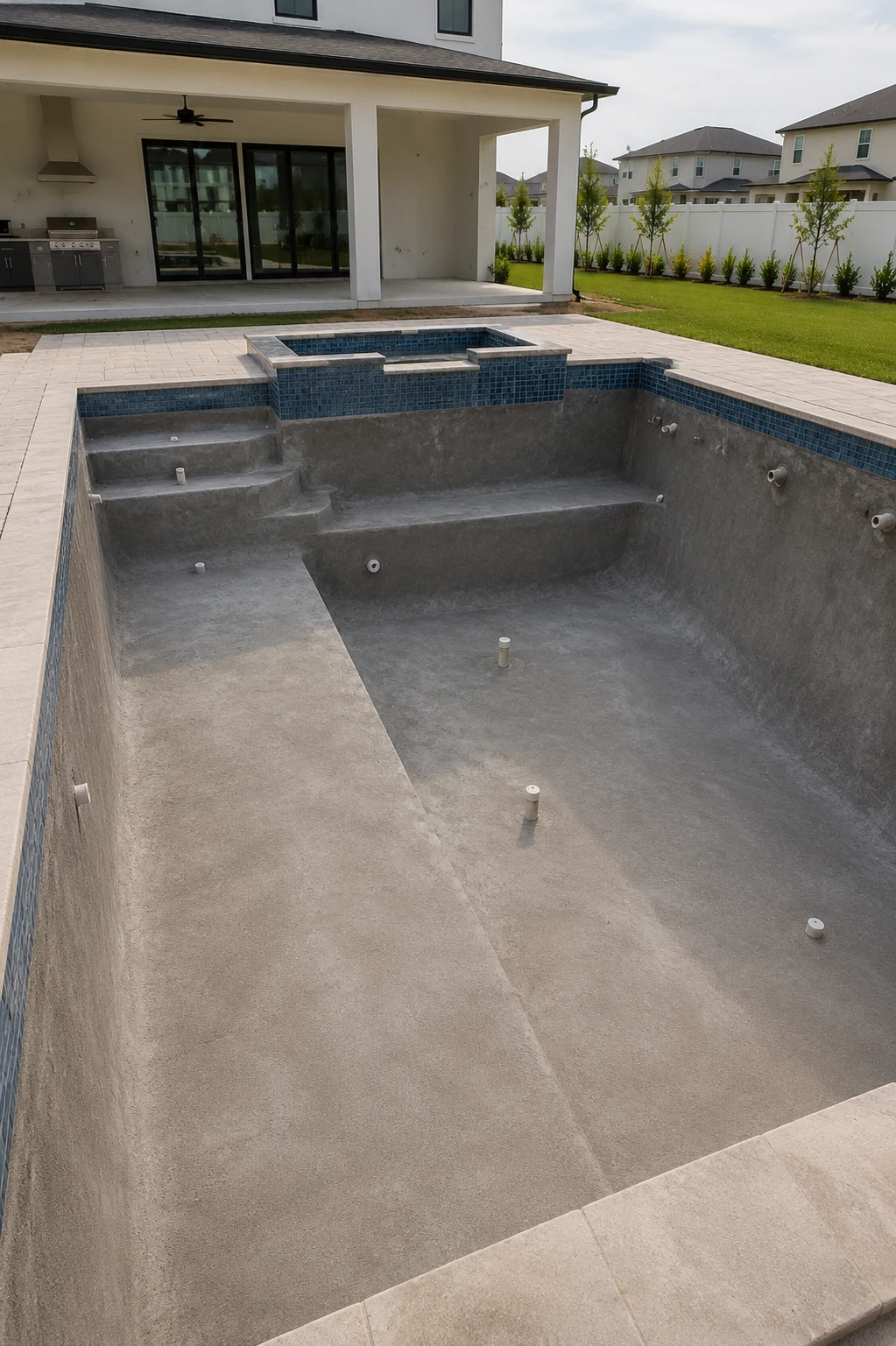 Gunite shell with tile detail on a custom pool by SAVAM House