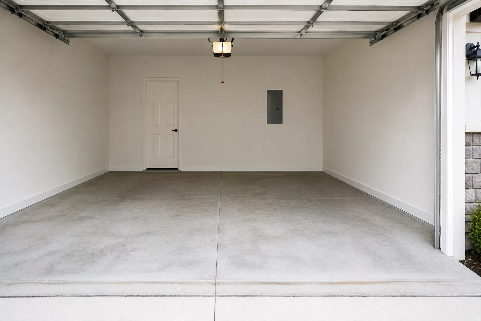 Bare, unused garage wall space before renovation