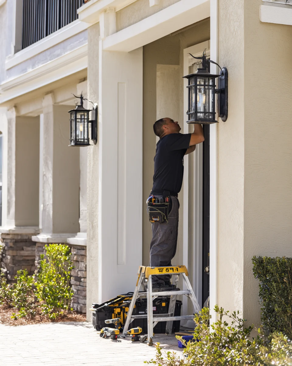 Technician installing an exterior light fixture by SAVAM House