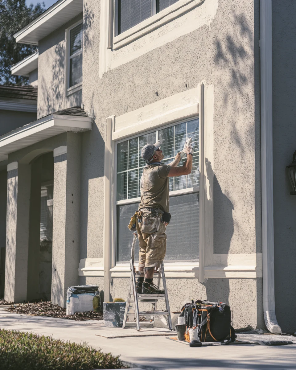Technician performing preventive exterior repair work on a ladder by SAVAM House