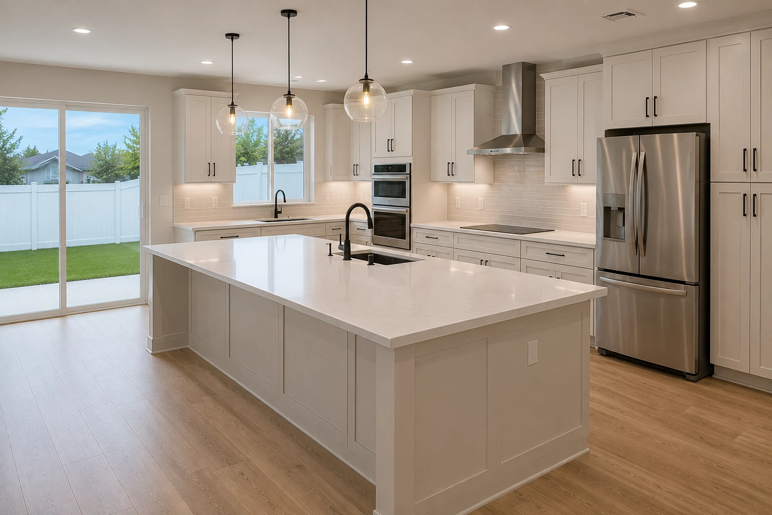Concept visualization of a modern two-tone kitchen with a contrasting island
