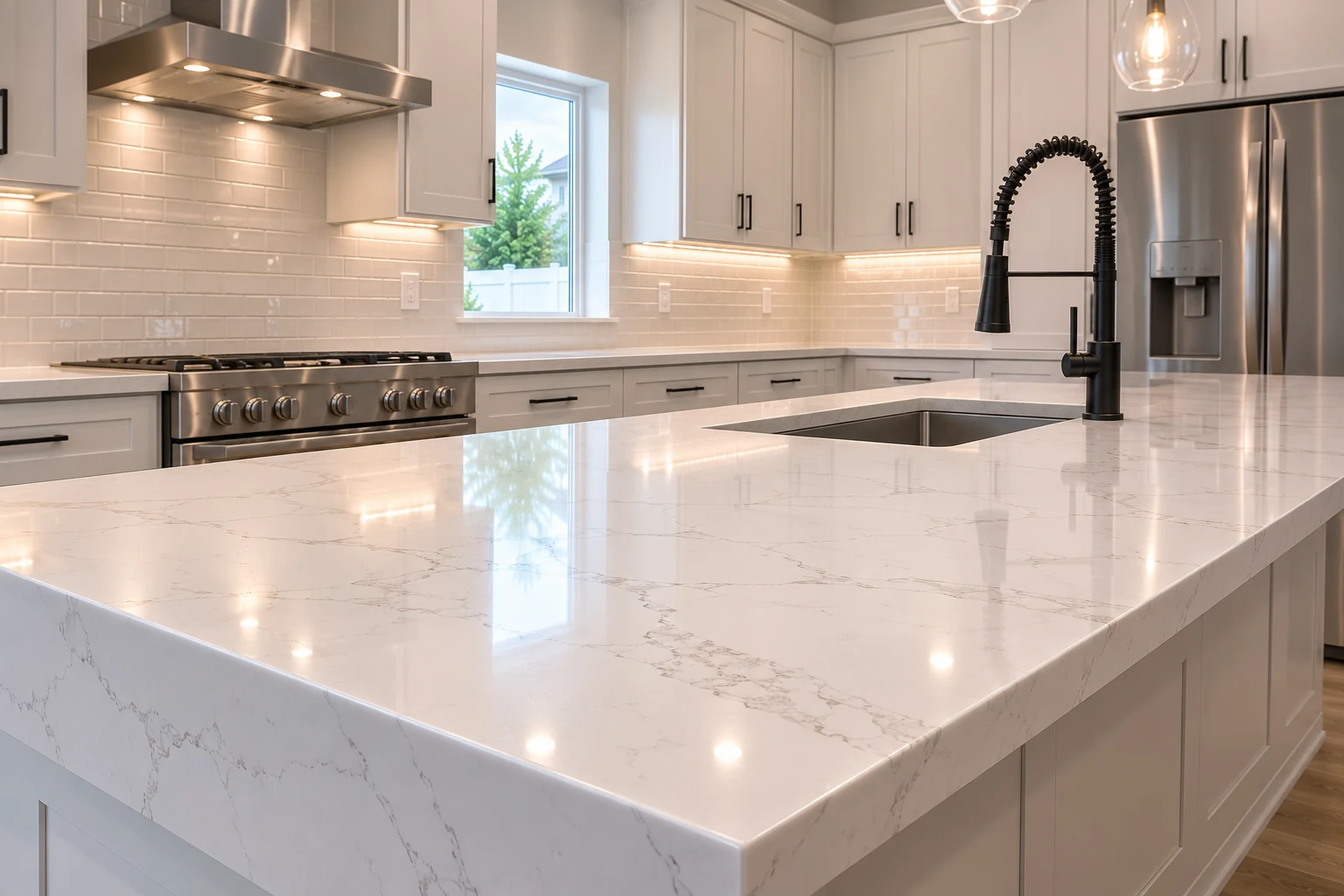 Premium quartz countertop used in a SAVAM House kitchen remodel