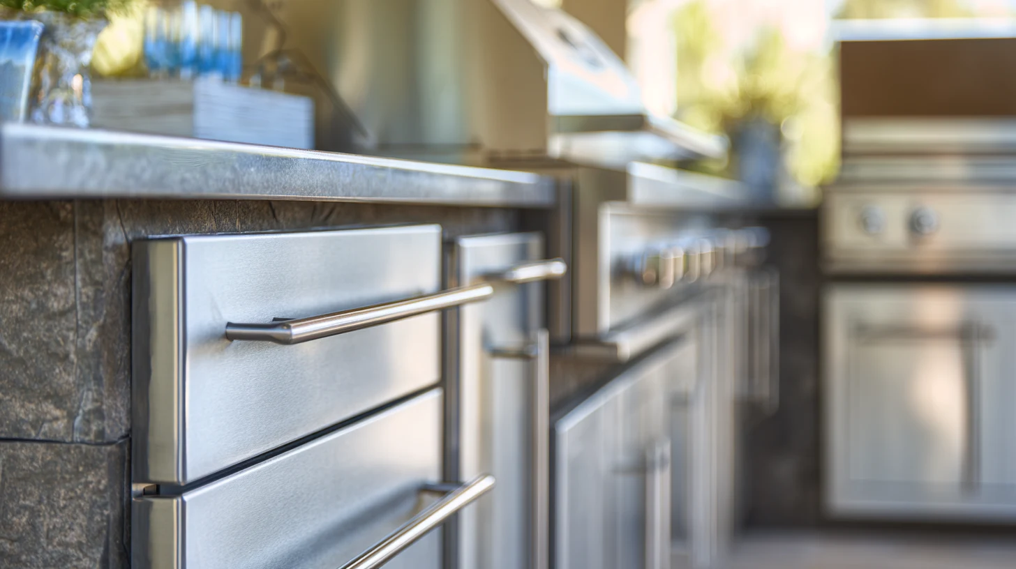 Outdoor kitchen appliances and cabinetry in a SAVAM House outdoor living project