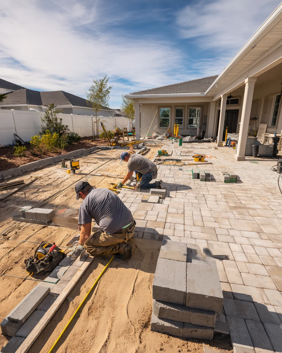 Paver patio installation in progress by SAVAM House