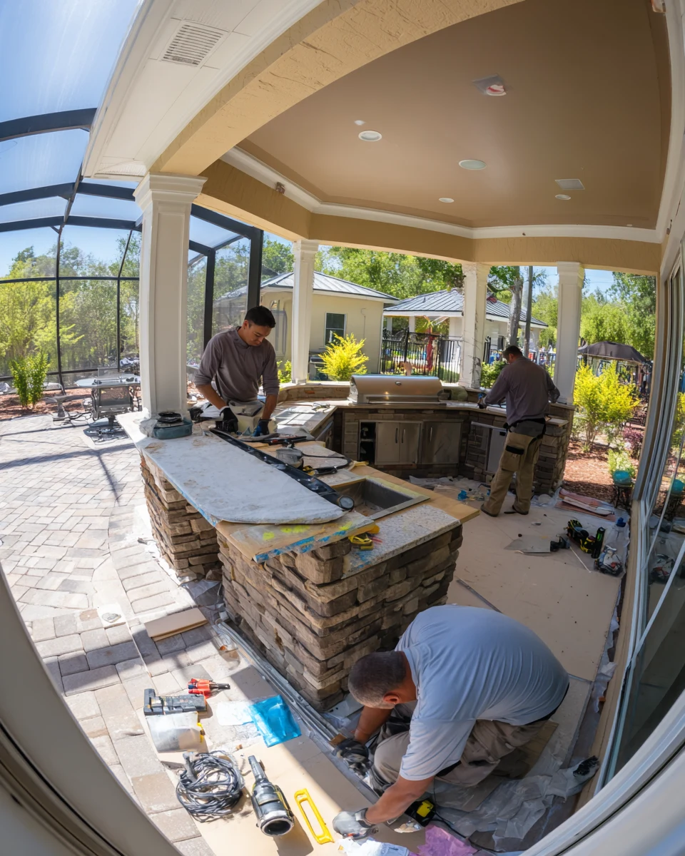 Finishing details on a completed outdoor living space by SAVAM House