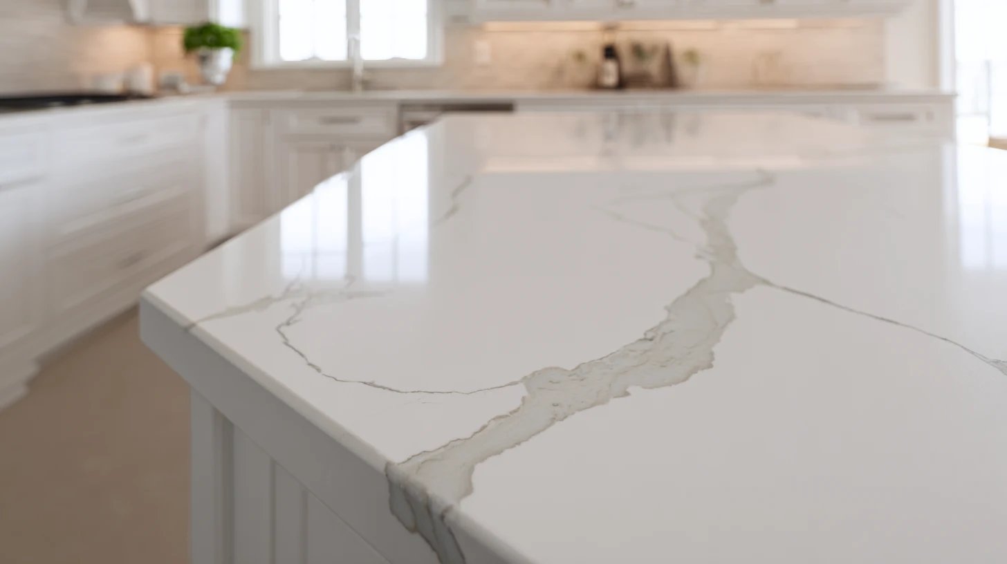 Quartz countertop with waterfall edge in a SAVAM House whole home remodel